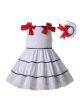 New White Navy Lace Girls Dress With Red Dot Bows + Handmade Headband                                                                                                                       