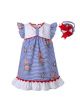 Baby Bule Summer Printed Ruffled Dress Toddler Puff Sleeve Festival Dress + Handmade Headband