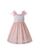 2020 Sweet Pink Floral Ruffled Shoulderless Princess Smoked Dress With Bows