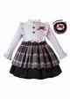 Girls White & Grid Layered Dress + Hand Headband