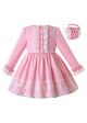 Girls Autumn Dress Light Pink Princess Dresses With Layered Lace + Hand Headband