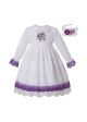 White GirlsEmbroidered Flower Turn-down Collar Vintage Princess Dress + Hand Headband