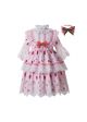 Spring Pink Vintage Boutique Girls Pattern Layered Ruffles Dress + Hand Headband