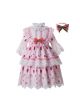 Spring Pink Vintage Boutique Girls Pattern Layered Ruffles Dress + Hand Headband