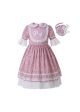 Pink Flower Printed Embroidered Doll Collar Dress + Hand Headband