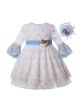 Girls White Vintage Yarn Dyed Spring  Boutique Dress + Hand Headband