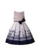 Girls Sleeveless Print Dress Lifelike Patterns Black Bow Belt Over Knee Length