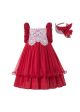 Sweet Girls Summer Plain Dyed Red Lace Princess Dress + Hand Headband