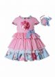 Pink Rose Floral Print Boutique Princess Girls Dress + Hand Headband