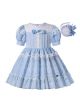 Elegant Princess Light Blue Folds Lace Dresses with Bow + Headband
