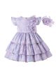 2021 Spring Elegant Light Purple Girls Dresses with Flowers + Headband