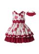 Boutique Summer Rose Flower Pattern Girls Princess Ruffle Dress + Hand Headband