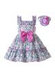 New Girls Pink Bow Ruffles Floral Light purple Dresses + Headband