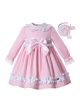 Autumn Pink Girls Ruffles Lace Kids Sweet Three Quarter Sleeves Dress + Hand Headband