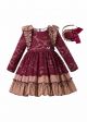 Wine Red Garment Dyed Girls Gorgeous Boutique Dress + Handmade Headband