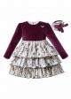 Velvet Flower Print Kids Clothing Butterfly Brooch Girls Layered Dress + Handmade Headband