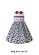 (UK ONLY)Black Polka Dots Over-Knee Length Sleeveless Smocked White Cotton Dress