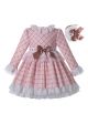 Macaron Pink Check Sweet Layered Girls Lace Boutique Autumn Dress + Handmade Headband