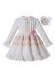 Elegant Girls Champagne Beige Turn-down Collar Pleat Kids Boutique Dress + Hand Headband