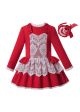 Sweet Autumn & Winter White Layered Lace Red Girls Dress + Headband