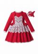 2020 Autumn & Winter Girl Ruffle White Lace Red  Dress with Matching Headband