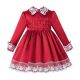 Autumn & Winter Girls Red Lace Pearls Dress