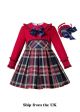 (UK Only) Autumn Girls Preppy Style O-Neck Plaid Red Dress With Bow