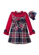 Autumn Red Girls Double-layered Plaid Dress With Bow