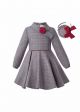 Girls Vintage Grey Tartan Asymmetrical Boutique Kids Dress With Red Flower + Hand Headband