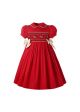 Autumn & Winter Christmas Red Girls Short Sleeve Smocked Dress