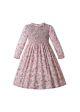 (USA ONLY)Pink Floral Girls Long Sleeve Smocked Dress