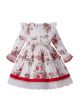 New Spring Long Sleeve O-Neck Lace & Red Floral Girls White Sweet Dress