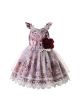 Flower Lace Sleeveless V-neck Girls Fuchsia Dress