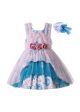 Square Collar Sleeveless Chiffon Pink and Blue Dress + Handmade Headband