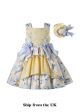 (UK ONLY)Floral Pattern Lace Blue Bows Girls Easter Yellow Dress + Headband