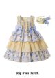 (UK ONLY)Vintage Square Collar Bows Girls Yellow Easter Dress + Headband