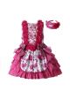 (3Y only)Rose Red Lace Sleeveless Floral Girls Dress + Handmade Headband