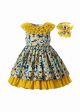 2021 New Girls Vintage Easter Dress Yellow Double-layered Print Sleeveless + Headband