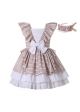 New Design Khaki Striped Lace Hem Dress + Handmade Headband