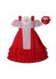 Girls Square Collar Red Ruffle Dress + Handmade Headband.