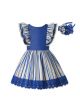 Girls Blue & Cream Striped Summer Dress + Headband