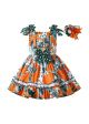 Orange Summer Printed Knee-length Sleeveless Dress + Handmade Headband