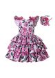 Stunning Rose Patterns Girls A-line Dress + Handmade Headband