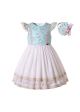 Girls Floral Patterns Green Dress Ruffle dots Hem + Handmade Headband