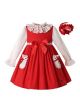 Sweet Long Sleeve Red Dress for Girls + Handmade Headband