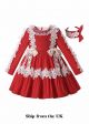 (UK Only) Autumn & Winter White Lace Bow Red Ruffle Dress + Handmade Headband