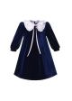 (USA ONLY)Navy Blue Velvet Vintage A-line Long Sleeves Dress