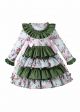 Blue and Green Layered Cake Dress with Printed Flower