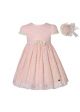 Girls Pink Floral Emboidered Vintage Lace Dress + Headband