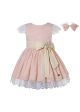 Girls Lace Over Pink Embroidery Tulle Dress + Handmade Headband